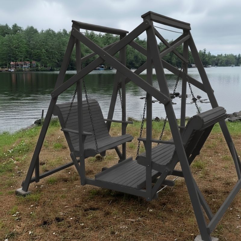 Dark grey Classic Garden Swing by a lake