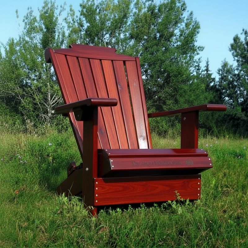 Wooden Adirondack chair on a patio mahogany glossy - knotted cedar