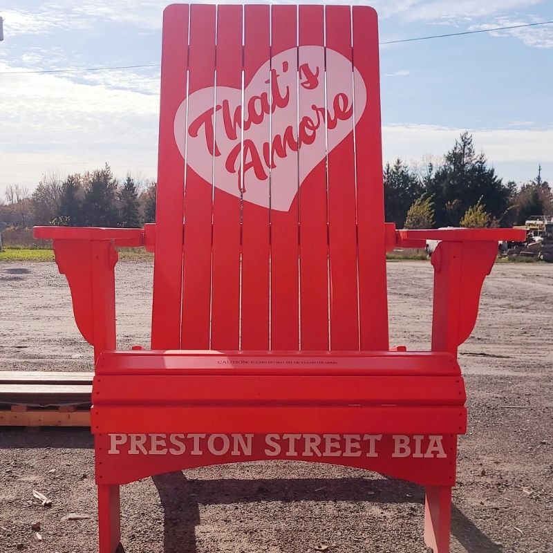 Red colored Customized Giant with 'That's Amore' heart design and 'Preston Street BIA' text.