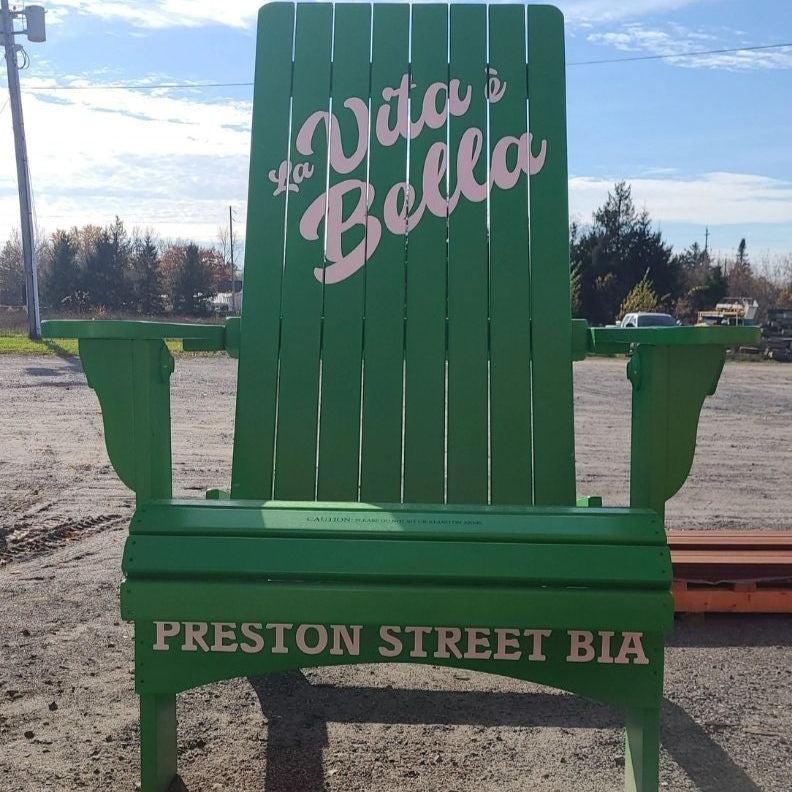 Green Customized Giant with 'La Vita e Bella' and 'Preston Street BIA' text in an outdoor setting.