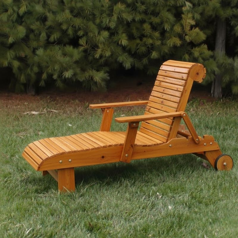 Deluxe Lounge Chair on grass with trees in the background - knotted cedar - golden glossy