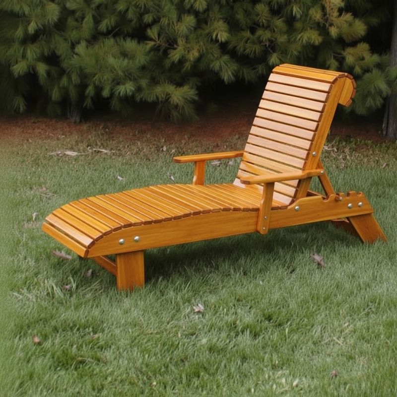 Lounge Chair on grass with trees in the background - clear cedar - golden glossy