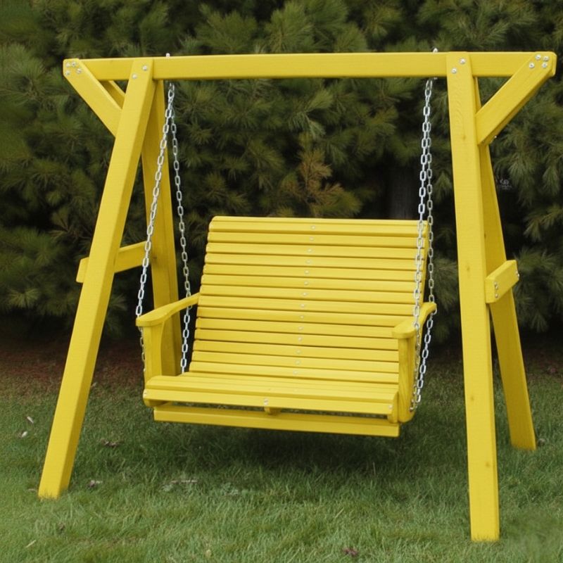 Lovers Porch Swing with Frame Yellow Variant in outdoor set up, with grass and trees.