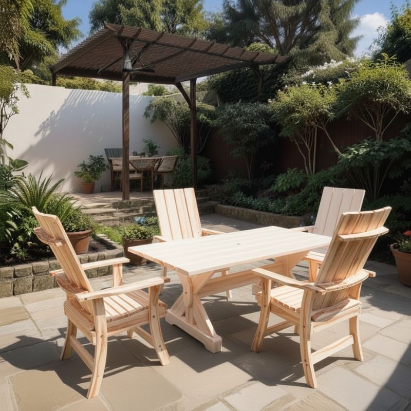 Modern Dining Set for 4 with 5' Table in a garden setting - knotted cedar - unstained
