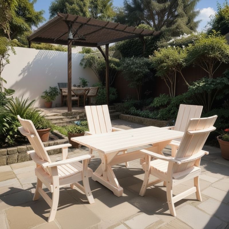 Modern Dining Set for 4 with 5' Table in a garden setting - clear cedar - unstained