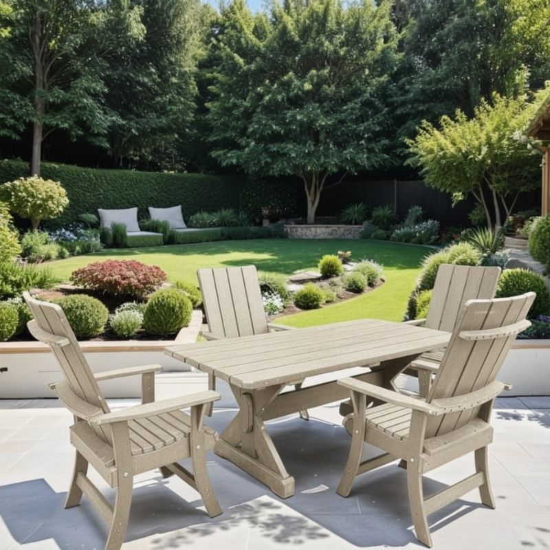 Outdoor Modern Dining Set for 4 with 6' Table in a garden setting