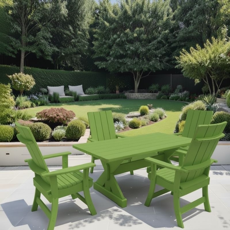 Green variant of Modern Dining Set for 4 with 6' Table in a garden setting
