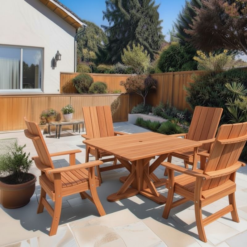 Modern Dining Set for 4 with Pedestal Table on a patio area - poly luxe - cedar