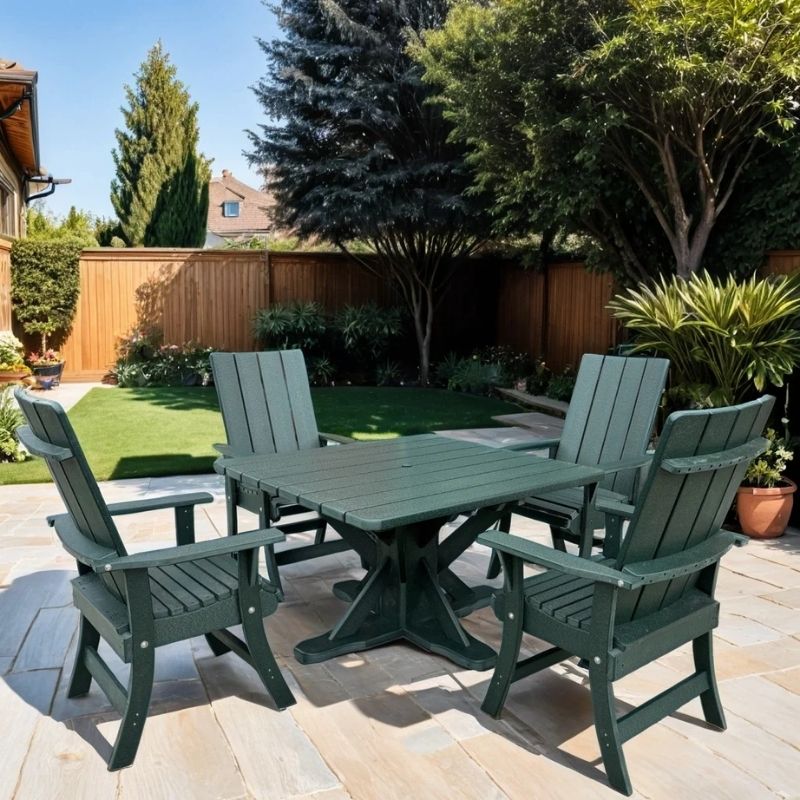Turf green outdoor dining set with table and chairs on a patio
