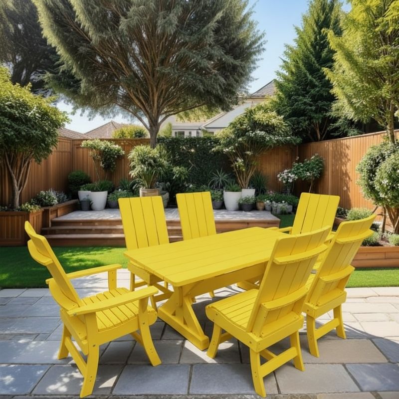 Modern Dining Set for 6 with 6' Tablein a garden setting - yellow - poly luxe