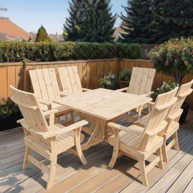 Modern Dining Set for 6 with Pedestal Table on a deck