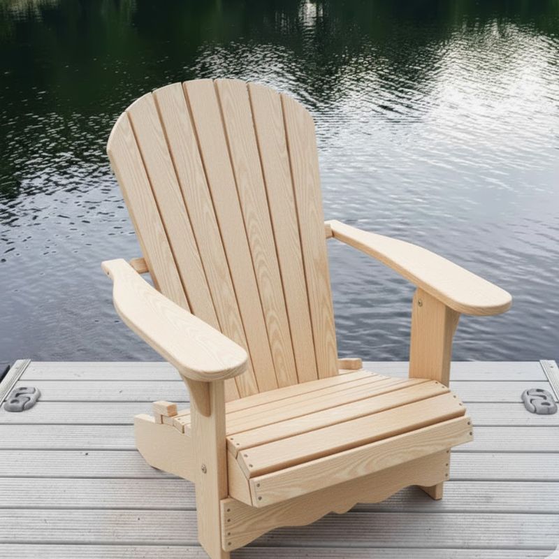 Royal Adirondack Chair (Large) on a dock by a body of water - poly luxe - woodgrain birchwood