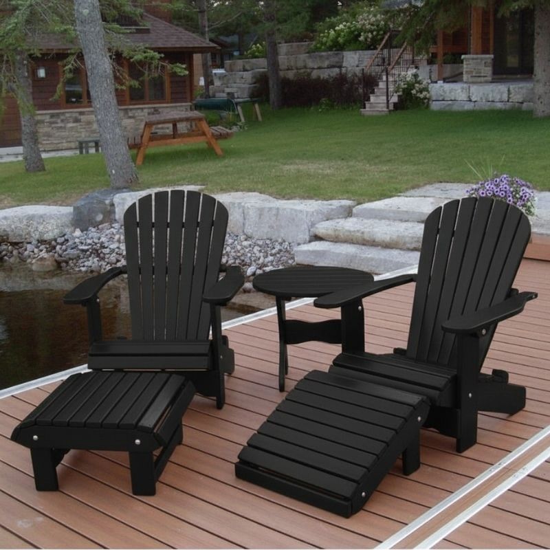 Royal Complete Patio Set on a wooden deck by a pond with a cabin in the background - poly luxe - black