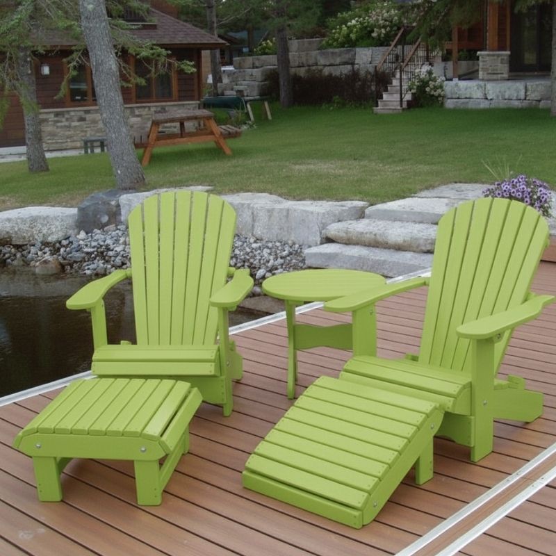 Royal Complete Patio Set on a wooden deck by a pond with a cabin in the background - poly luxe - lime green