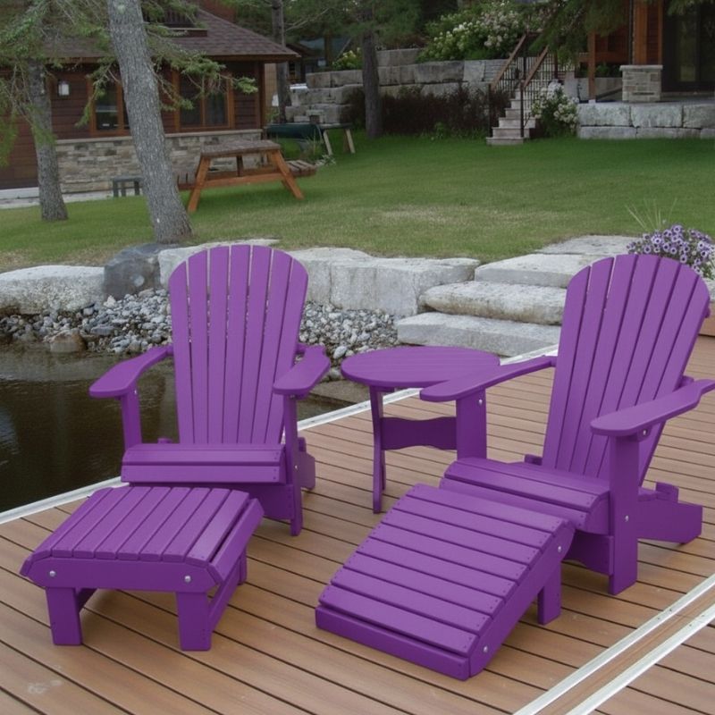 Royal Complete Patio Set on a wooden deck by a pond with a cabin in the background - poly luxe - purple