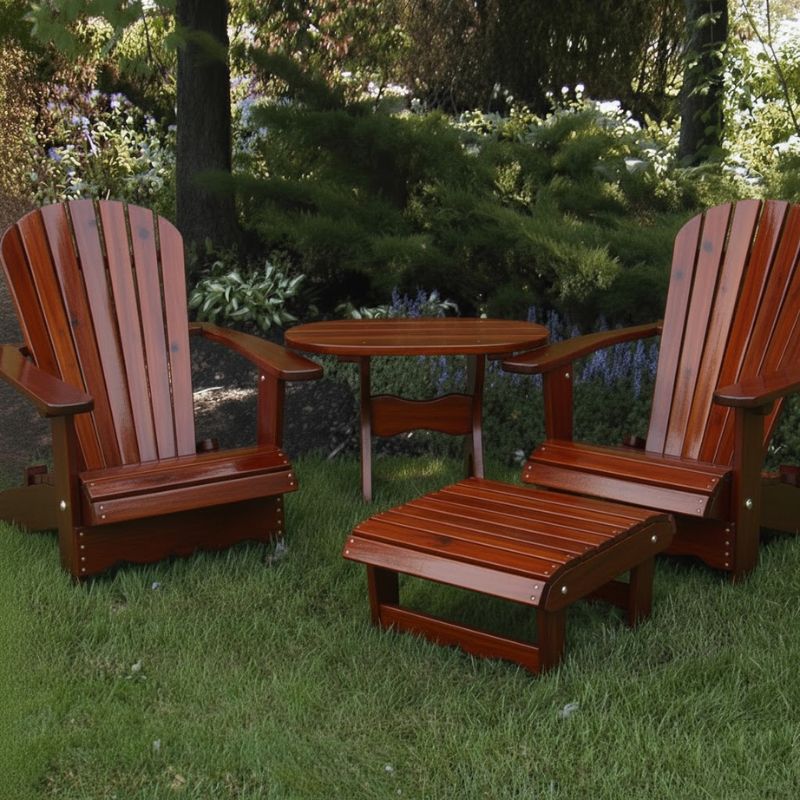Royal Patio Set on grass with trees in the background - knotted cedar - olden glossy
