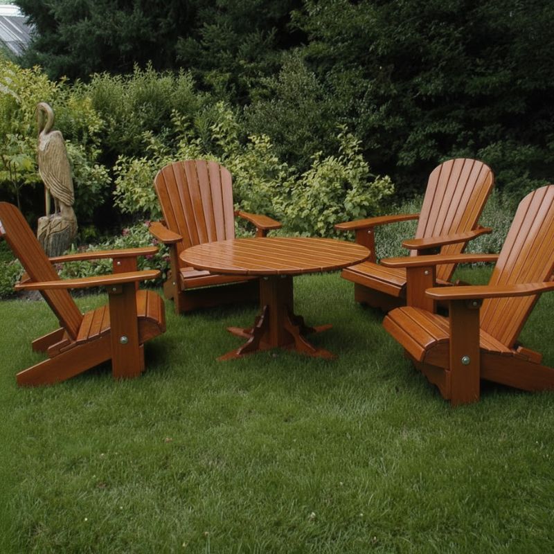 Royal Picnic Set for 4 set on a grassy area with trees in the background - clear cedar - caramel glossy