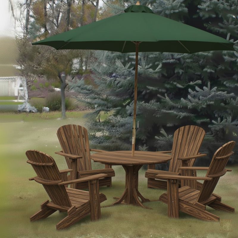 Royal Picnic Set for 4 under a green umbrella in a garden setting - poly luxe - woodgrain bailian walnut