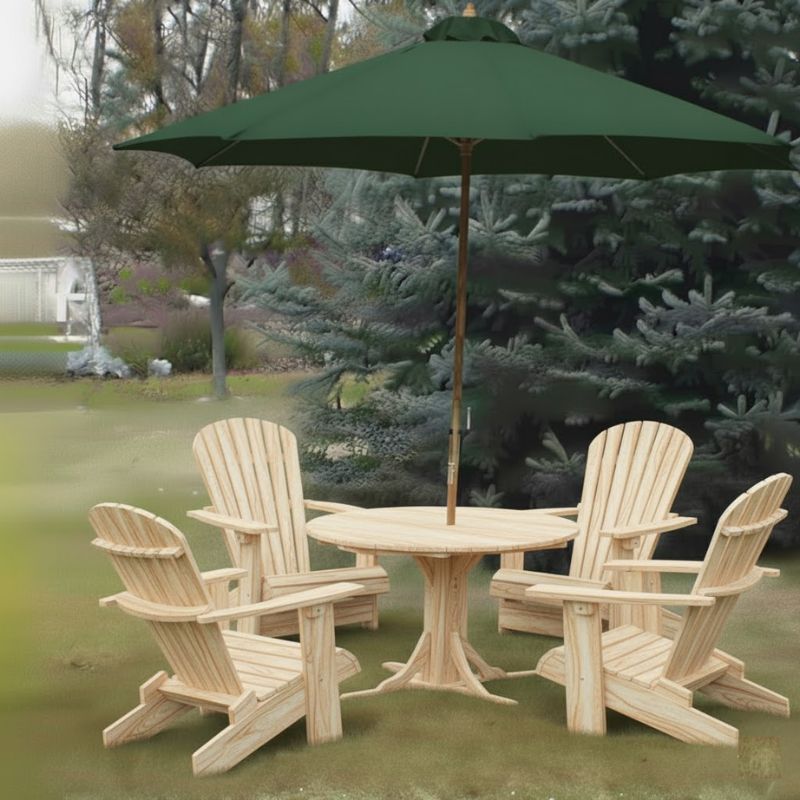 Royal Picnic Set for 4 under a green umbrella in a garden setting - poly luxe - woodgrain birchwood