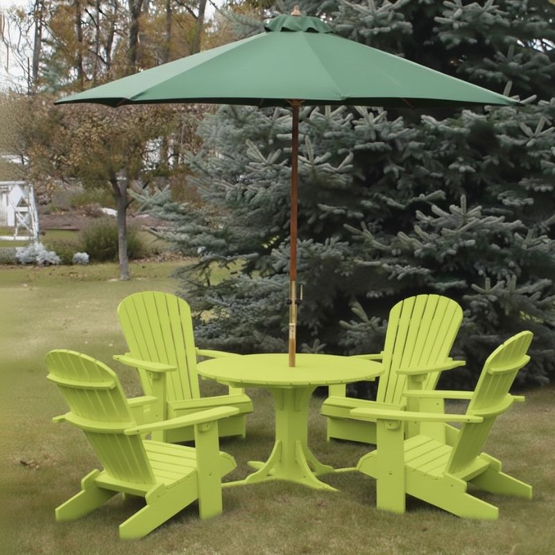 Lime green Royal Picnic Set for 4 and a matching umbrella in an outdoor setting.