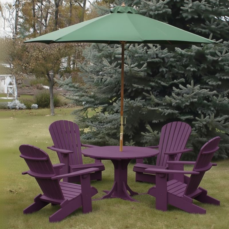 Purple Royal Picnic Set for 4 and green umbrella on a grassy area.