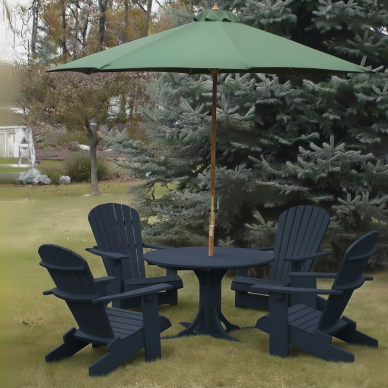Patriot blue Royal Picnic Set for 4 under a green umbrella on grass.