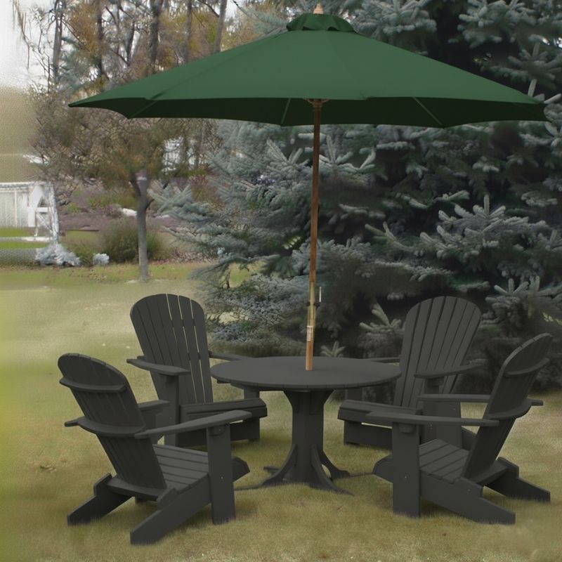 Dark grey Royal Picnic Set for 4 under a green umbrella, set against a backdrop of trees and grass.