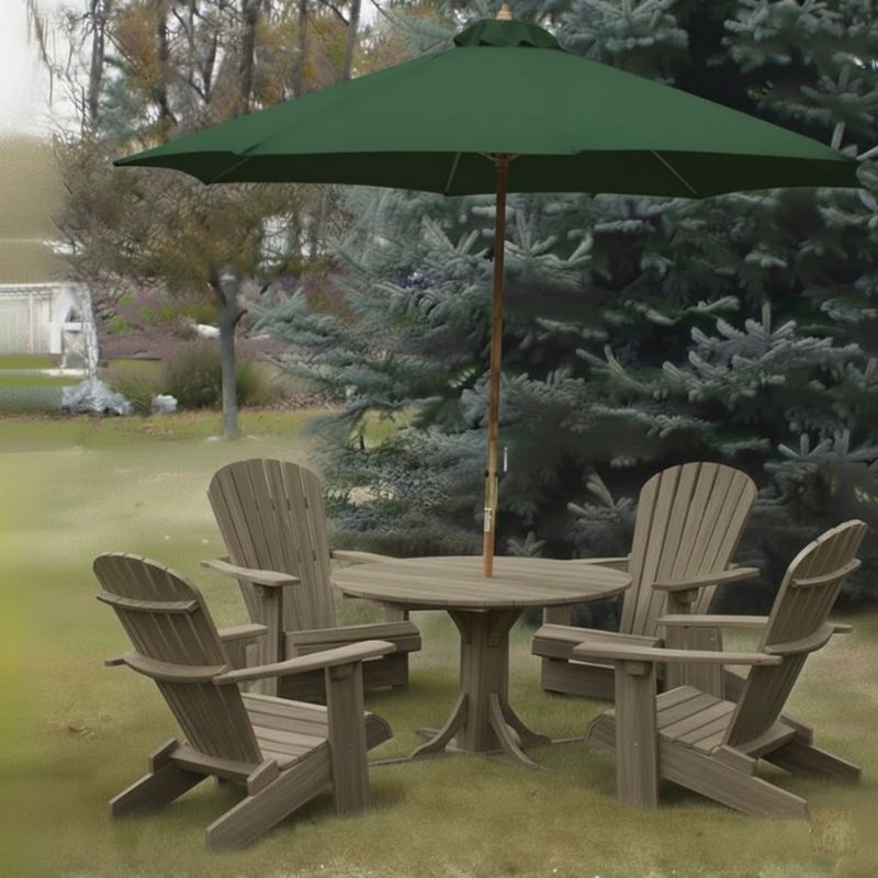 Royal Picnic Set for 4 under a green umbrella in a garden setting - poly luxe - woodgrain driftwood grey