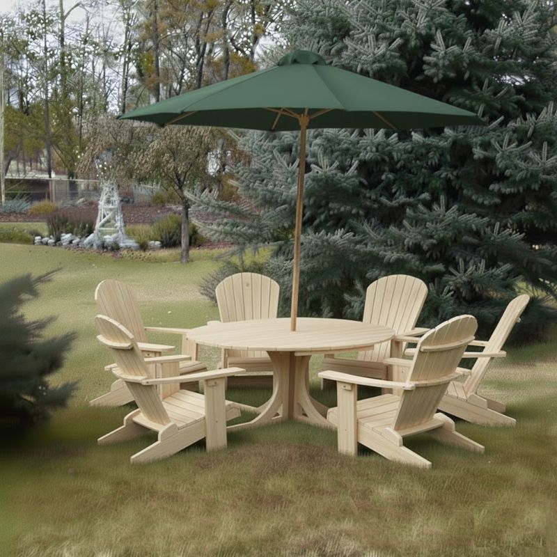 Royal Picnic Set for 6 under a green umbrella on grass - poly luxe - woodgrain birchwood