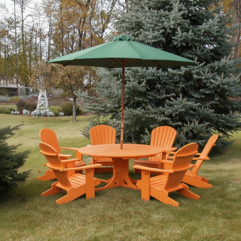 Orange Royal Picnic Set for 6 under a green umbrella on grass.