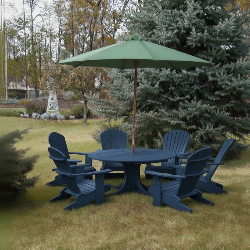 Patriot blue Royal Picnic Set for 6 under a green umbrella on grass.
