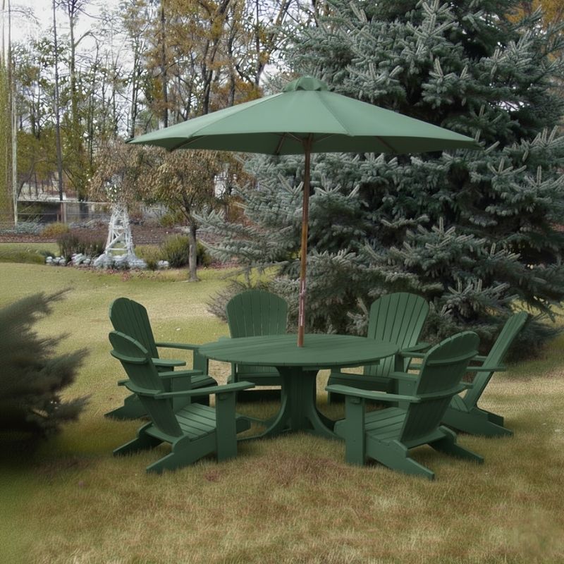 Turf green Royal Picnic Set for 6 under a matching umbrella in a garden setting.