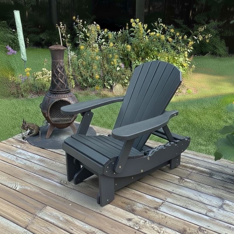 Royal Reclining Glider on a wooden deck with a garden background - poly luxe - dark grey