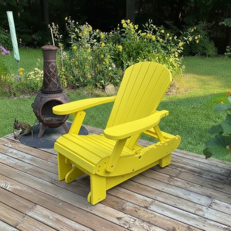 Royal Reclining Glider on a wooden deck with a garden background - poly luxe - lemon yellow
