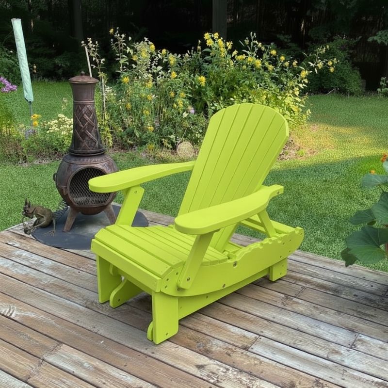 Royal Reclining Glider on a wooden deck with a garden background - poly luxe - lime green