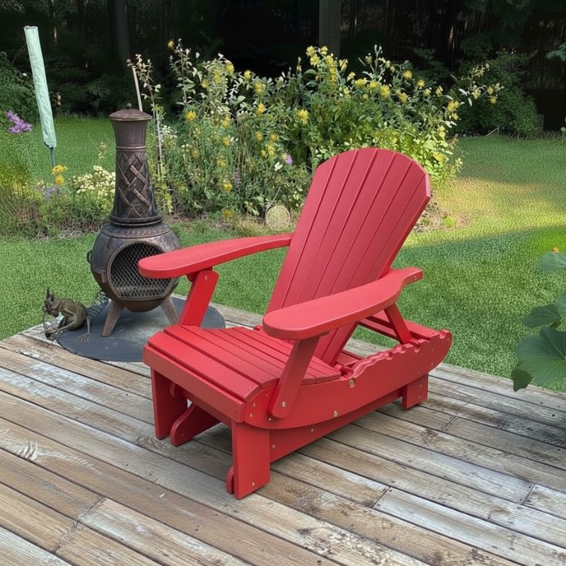 Royal Reclining Glider on a wooden deck with a garden background - poly luxe - red