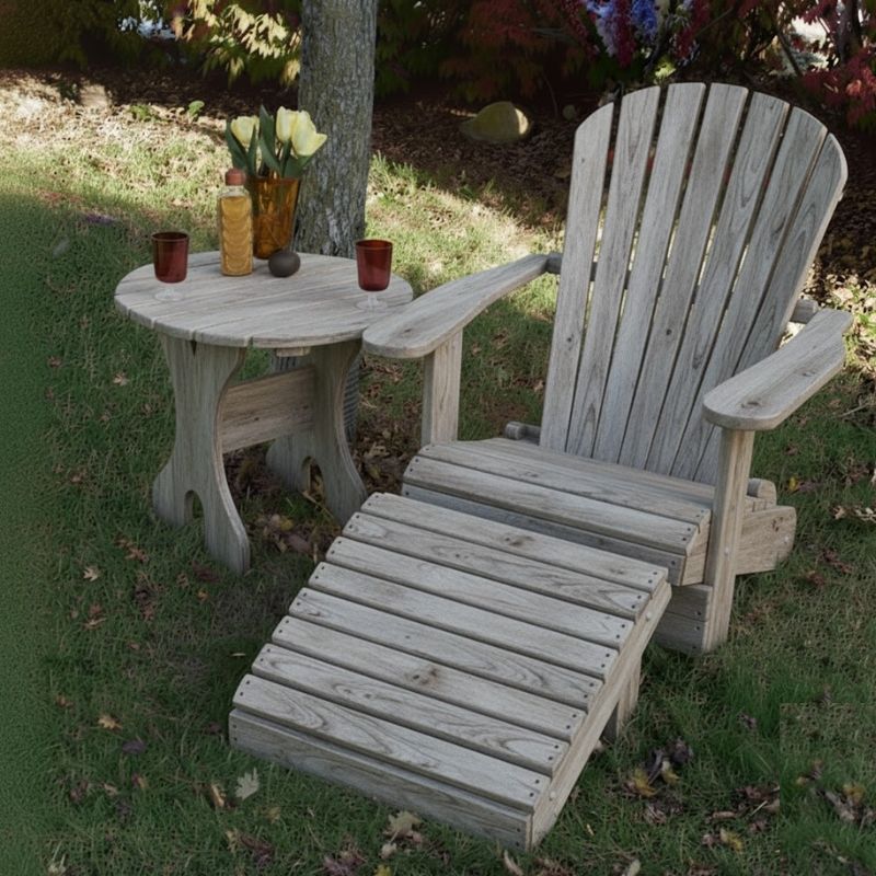 Royal Single Patio Seton a grassy area - poly luxe - woodgrain driftwood grey