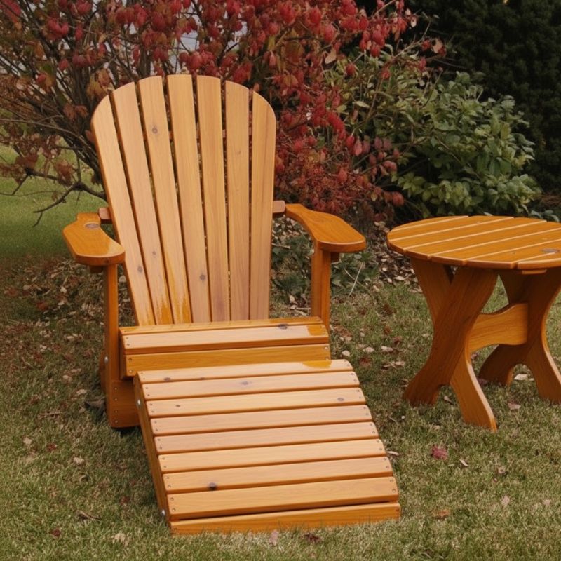 Royal Single Patio Set on grass with trees in the background - clear cedar - golden glossy
