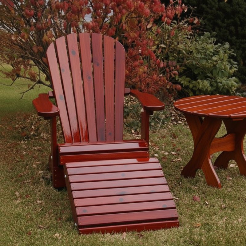 Royal Single Patio Set on grass with trees in the background - clear cedar - mahogany glossy