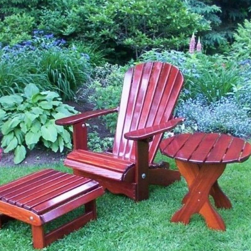 Treated Dark Clear Cedar Royal Single Patio Set, 1 Adirondack Royal Chair, 1 Royal Adirondack Footstool Ottoman and 1 Adirondack 24" Round Table