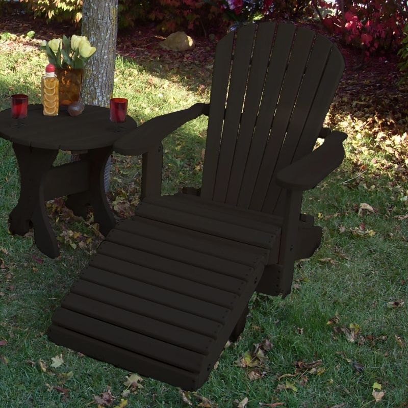 Black Poly-Luxe 100% Recycled Plastic Royal Single Patio Set, 1 Adirondack Royal Chair, 1 Royal Adirondack Footstool Ottoman and 1 Adirondack 24" Round Table www.thebestadirondackchair.com