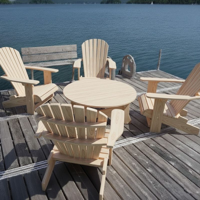 Royal Social Set for 4 on a dock by a body of water - poly luxe - woodgrain birchwood