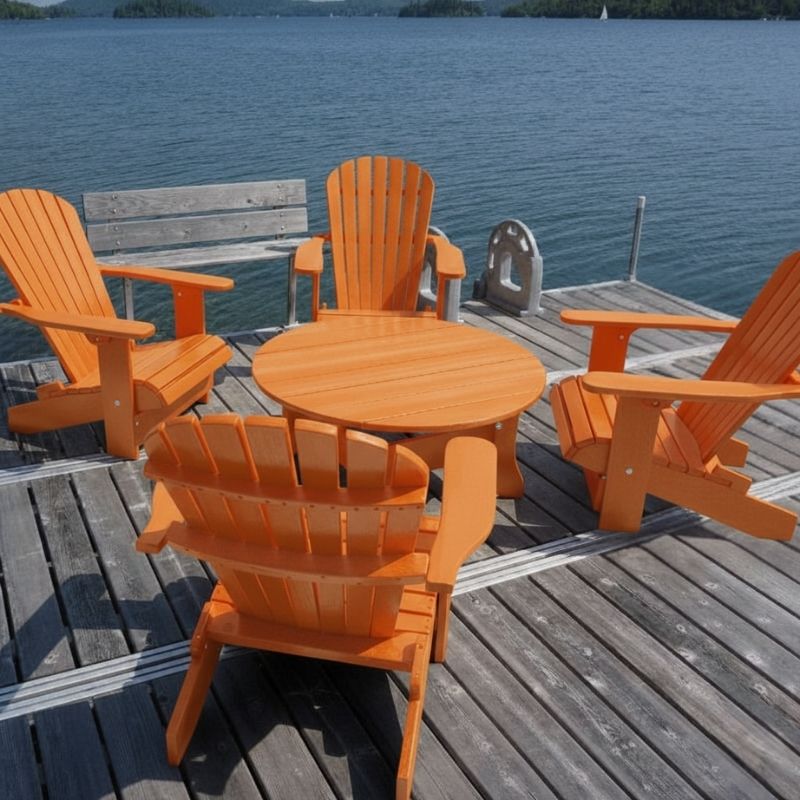 Orange Royal Social Set for 4 on a dock by a body of water