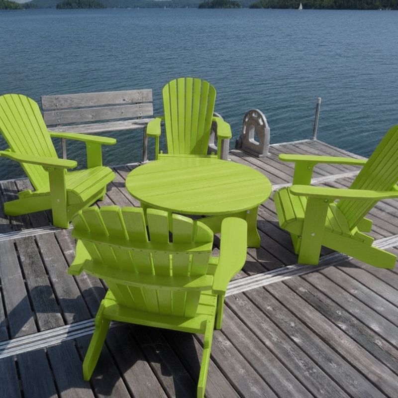 Lime green Royal Social Set for 4 on a wooden deck by a body of water