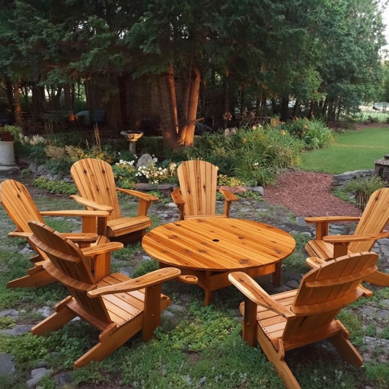 Royal Social Set for 6 set in a garden - knotted cedar - golden glossy