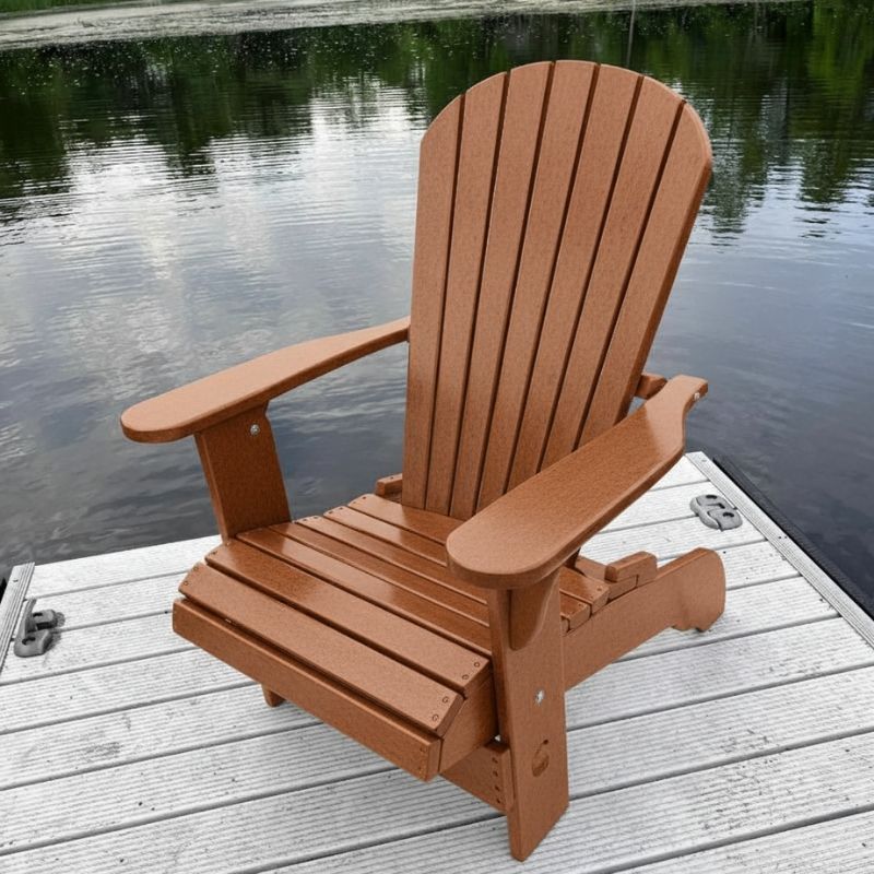 Adirondack chair on a wooden dock by a body of water - poly luxe - cedar