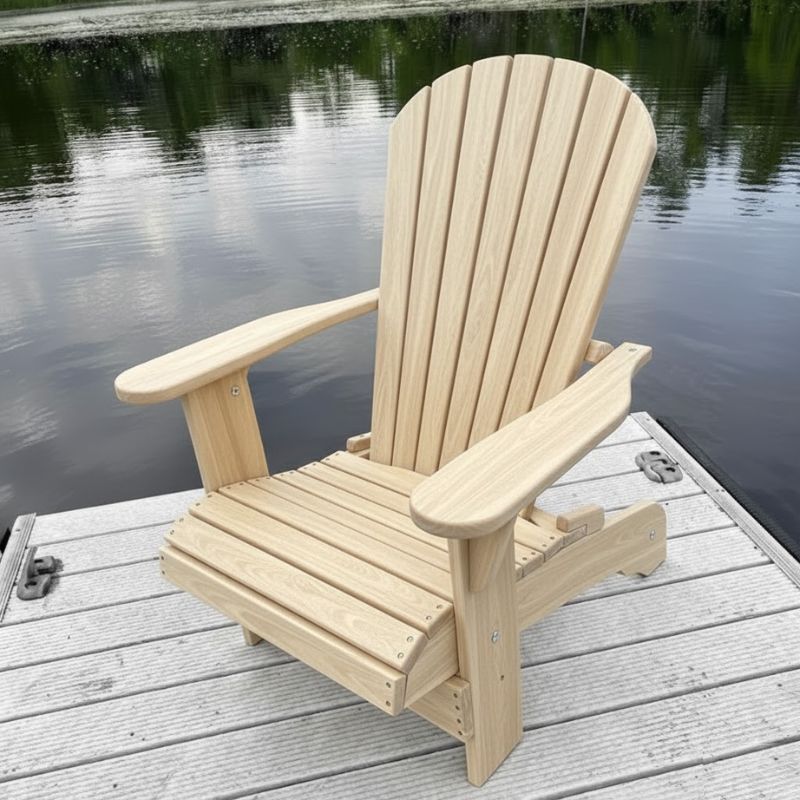 Royal Upright Adirondack Chair, Easiest To Get In And Out Of, Partial Kit (Large) on a dock by a body of water - woodgrain birchwood