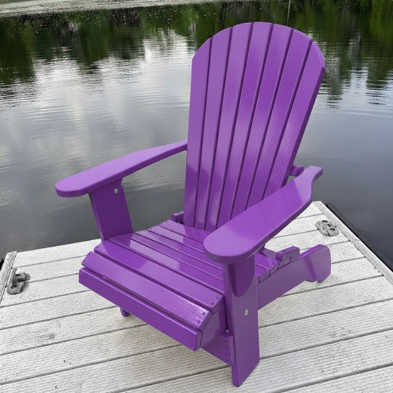 Adirondack chair on a wooden dock by a body of water - poly luxe - purple