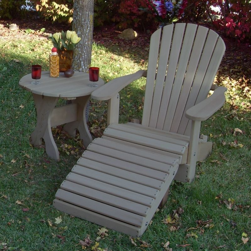 Grey Poly-Luxe 100% Recycled Plastic Royal Single Patio Set, 1 Adirondack Royal Chair, 1 Royal Adirondack Footstool Ottoman and 1 Adirondack 24" Round Table www.thebestadirondackchair.com