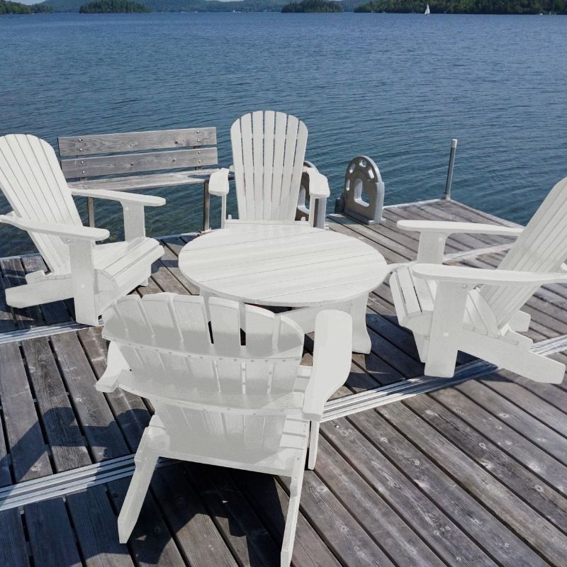 white adirondack chairs and coffee table